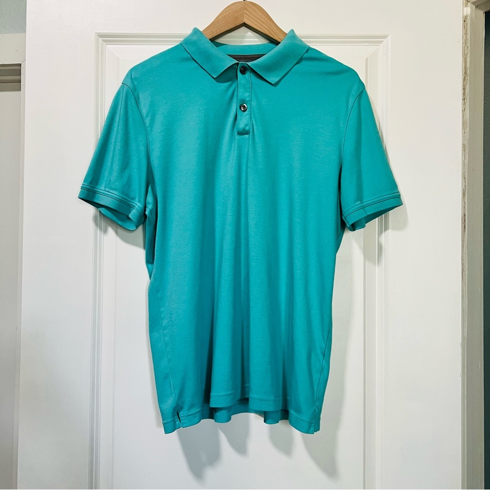 Banana Republic Men’s Luxury Touch Polo Shirt  Size Large Aqua Short Sleeve